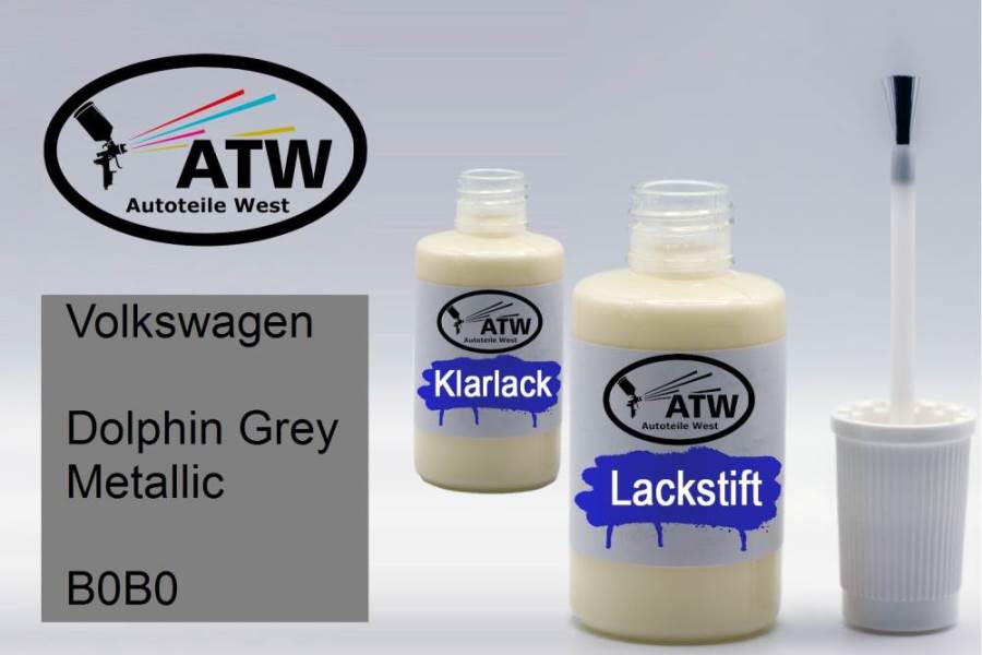 Volkswagen, Dolphin Grey Metallic, B0B0: 20ml Lackstift + 20ml Klarlack - Set, von ATW Autoteile West.